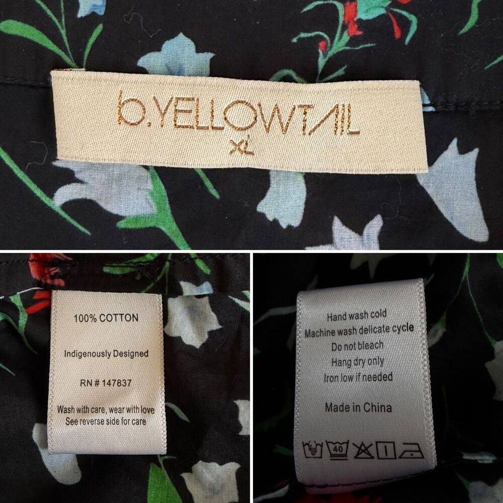 B.YELLOWTAIL Floral Cotton Wrap Midi Dress XL Indigenous Design Pockets - Picture 10 of 12